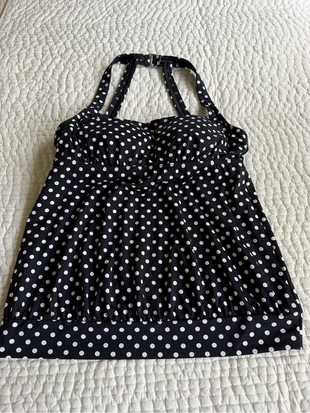 Land’s End Black and White Polka Dot Halter Tankini Swimsuit Top